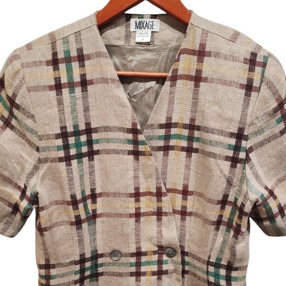 Vintage Mixage Linen Blazer Plaid Double Breasted Women's Size 38 Lightweight - Picture 7 of 13